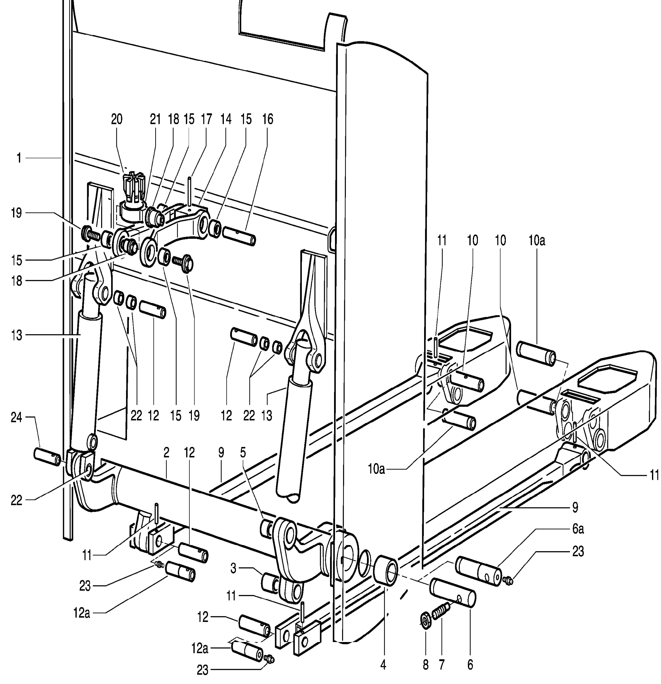 Схема узла 360.850.21.14 · carriage fork assy. · Схема 2 для Linde T16/T18/T20, каталог Год не указан