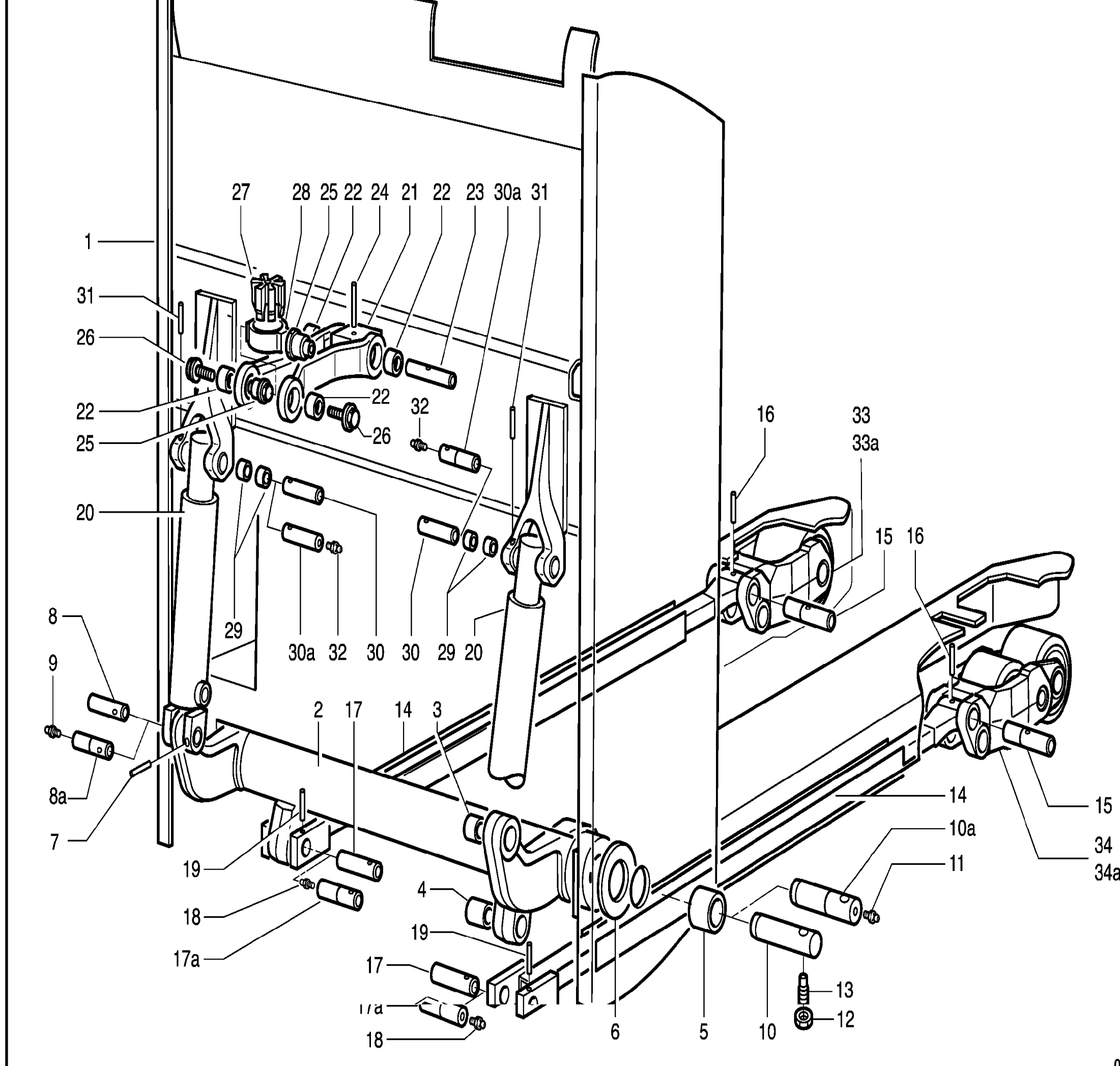 Схема узла 360.850.21.14 · carriage fork assy. · Схема 1 для Linde T16/T18/T20, каталог Год не указан