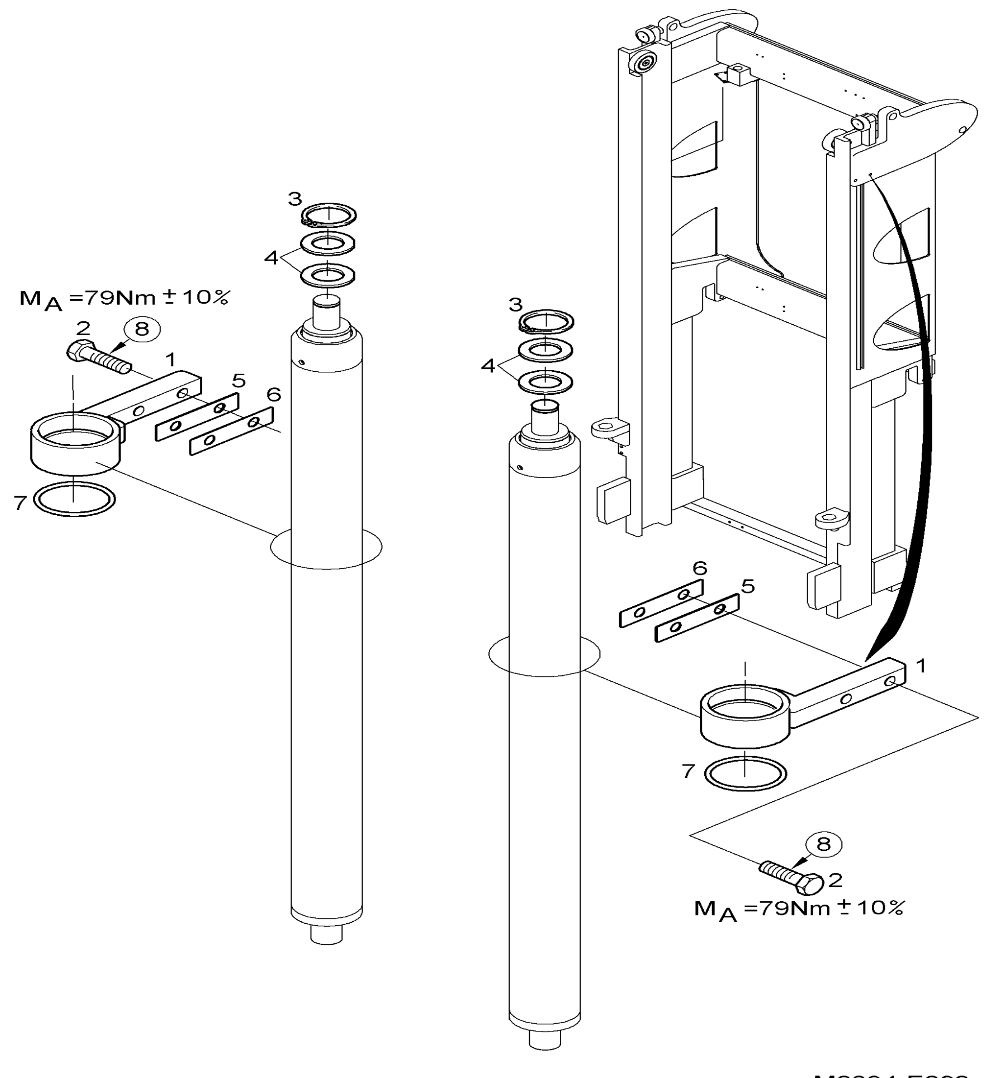 Схема узла CYLINDER SUPPORT для Linde K, каталог 2008